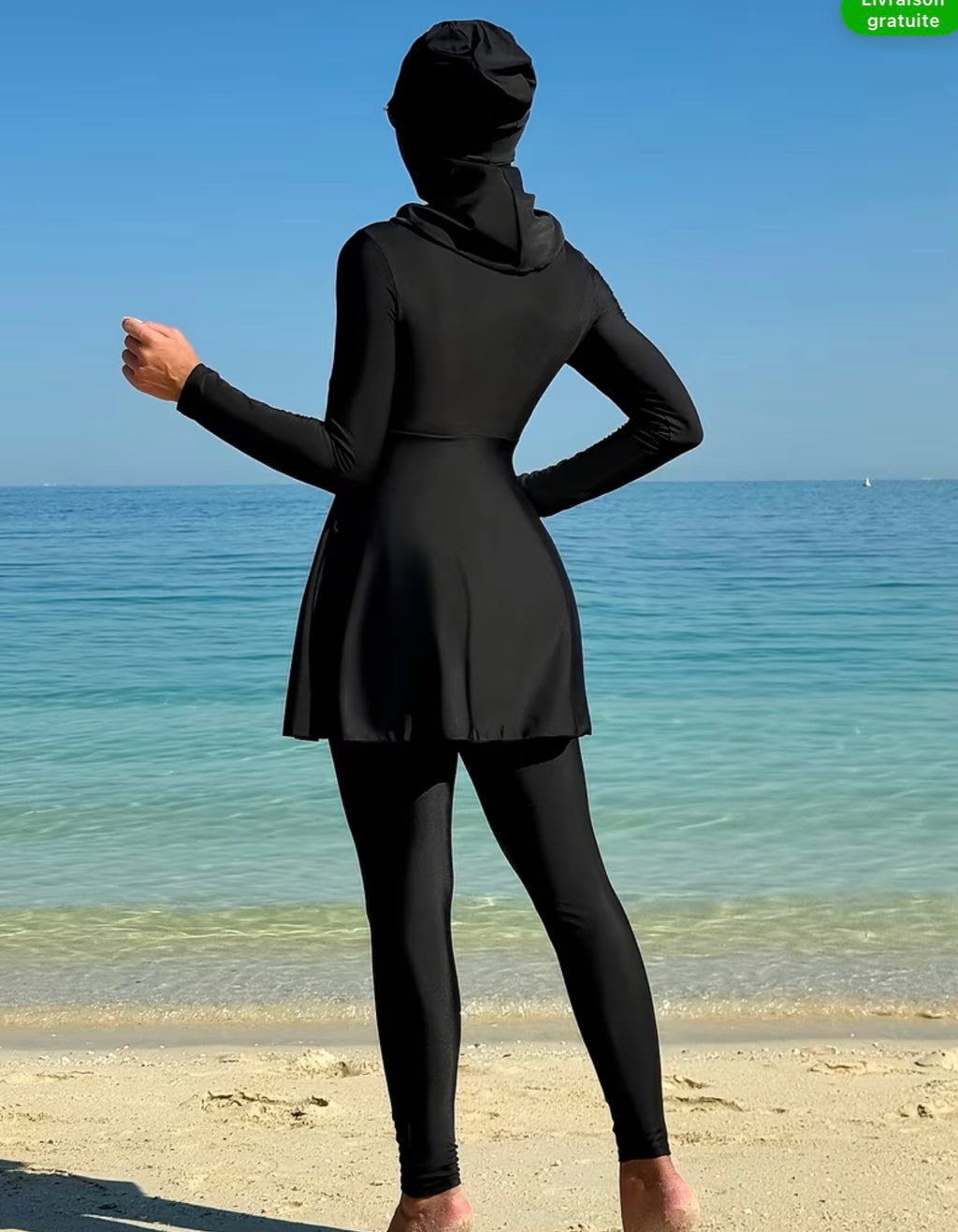 Maillot de bain Burkini pour Femme avec Tunique Longue – 3 Pièces
