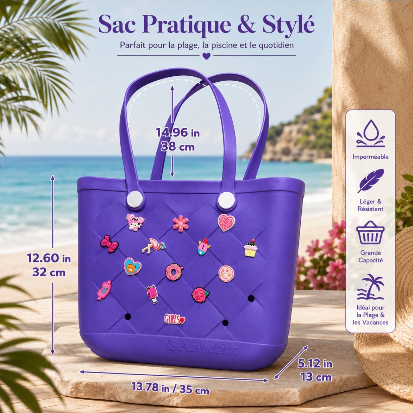 sac tendance violet en silicone avec motif